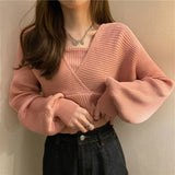 Kukombo Pullovers Women Knitting Elegant Solid All Match Ladies Casual Korean Style Daily Loose Design Spring Fashion Popular College