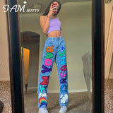 Kukombo Graphics Letter Printed Baggy Women Jeans Pants High Waist Wide Leg Punk Cute Demin Fashion Streetwear Girls 90s