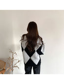 Kukombo Argyle Sweater Patchwork Pullovers 2022 Spring Women Clothing Vintage Knitted Fashion O-Neck Black Casual Long Sleeve