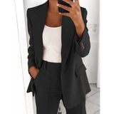 Kukombo 2023 Summer Autumn Solid Blazer Coat Notched Long Sleeve Cardigan Button Casual Jacket Suits Office Lady Black Blazers