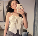 Kukombo Camis Women Summer Sexy Female Tops Bow Sleeveless All-Match Simple Preppy Korean Style Vintage Elegant Soft Harajuku Chic Ins