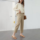 Christmas Gift FANSILANEN Office Lady High Waist Casual Suit Pants Women Pleated Loose Pants Female Spring Summer Korean Style Cropped Trousers