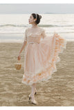 Kukombo Organza Lace Ruffled Shoulder Victorian Long Literary Retro Fairy Dress Robe