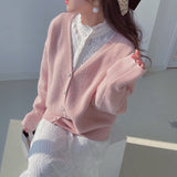 Kukombo Cardigan Women Sweater Korean Fashion Blue V-Neck Knitted Lady Clothes Solid Casual Pink Warm Loose Coat 2022 Spring