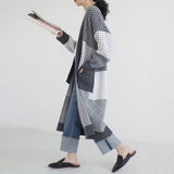 Kukombo Long Cardigan Women Elegant Ladies Loose Ribbed Korean Style Plaid Knitted outwears Sweaters Fashion 2022 Spring Autumn