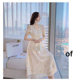 Kukombo Hstar Vintage Summer Elegant Women French Retro Lace V-Neck Princess Fairy Dress Puff Sleeve Party Dress 2022 Traf Платье Robe