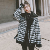 Christmas Gift Thousand bird check lamb cashmere coat fur one-piece cardigan women's winter Korean loose thickened jacket motorcycle suit