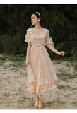 Kukombo Organza Lace Ruffled Shoulder Victorian Long Literary Retro Fairy Dress Robe