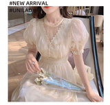 Kukombo Hstar Vintage Summer Elegant Women French Retro Lace V-Neck Princess Fairy Dress Puff Sleeve Party Dress 2022 Traf Платье Robe