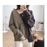 Kukombo Woman Sweater Patchwork Cardigan Fall 2022 Korean Irregular Single Breasted Top Knitted Vintage Casual Female Clothes