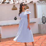 Christmas Gift Marwin Simple Long Casual Solid Hollow Out Pure Cotton Holiday Style High Waist Fashion Mid-Calf Summer Dresses NEW Vestidos