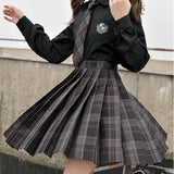 Kukombo New Black Gothic Pleated Skirts Women Japanese School Uniform High Waist Sexy Cute Mini Plaid Skirt JK Uniform Students Clothes