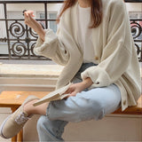 Kukombo Cardigans New 2022 Autumn Winter Women's Sweaters Plus Size V-Neck Buttons Oversize Fashionable Korean Lady Knitwears