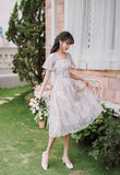 Kukombo Sweet Floral Fairy Dress Women Summer 2022 New French Retro Square Collar Chic Flare Sleeve Lace Hollow Elegant Gentle Vestido