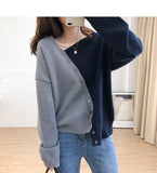 Kukombo Woman Sweater Patchwork Cardigan Fall 2022 Korean Irregular Single Breasted Top Knitted Vintage Casual Female Clothes