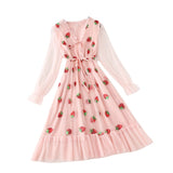 Kukombo Sweet Elegant Strawberry Dress Women Summer 2022 Pink Beach Boho Party Midi Dress Ruffle Kawaii Korean Casual Vacation Clothing