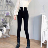 Kukombo  2022 New Spring Autumn New High Waist Tight Fitting Slim Zipper Decoration Stretch Black Pencil Pants Women