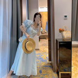 Kukombo Women Elegant Lace Ruffles Slim Dress Romantic Fairy Party Dress Summer Gentle Sweet Lolita Style Princess Vestidos