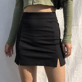 Kukombo Skirts Women Black Ladies Mini Clothing Side-Slit High Waist Baggy Trendy Mujer Birthday Party All-Match Harajuku Simple