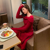 Graduation Gift Big Sale Party One Piece Dress Korean 2023 Autumn Long Sleeve Slim Sweater Dress Women Casual Elegant Office Knitted Dress Female Winter