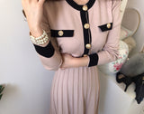 Graduation Gift Big Sale  Autumn Korean Elegant Knitted Dresses Women Slim A-line High Waist Pleated Dress Female 2022 Gentle Lady Long Sweater Base Dress