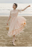 Kukombo Organza Lace Ruffled Shoulder Victorian Long Literary Retro Fairy Dress Robe