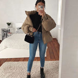 Kukombo Fashion Stand Collar Parkas Women Thick Warm Winter Bubble Coats Female Khaki Jackets Pockets Zipper Simple Overcoats