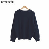 Christmas Gift BGTEEVER Thicken Basic O-neck Women Knitted Sweaters Casual Loose Solid Jumpers Female Long Sleeve Pullover Tops 201 Autumn