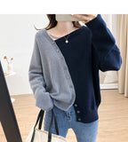 Kukombo Woman Sweater Patchwork Cardigan Fall 2022 Korean Irregular Single Breasted Top Knitted Vintage Casual Female Clothes