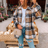 Kukombo Autumn Plaid Jacket Women Long Overshirt Checkered Jacket Woman Female Long Sleeve Winter Shirt Jackets Coats For Women 2022