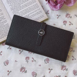 Kukombo  Genuine Leather Women Wallets Luxury Long Hasp Lychee Pattern Coin Purses Female Brand Solid Colors New Thin Clutch Phone Bag