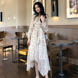 Kukombo Bella Philosophy Clothing Dresses Vestidos Print Korean Style Fashion New Long Sleeve Autumn Chiffon Pink Women