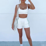 Kukombo  Casual Drawstring Biker Shorts Sets Women Sportswear Halter Crop Top + Shorts Summer Athleisure Outfits Solid Two Piece Set