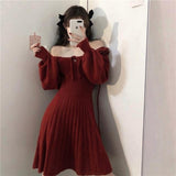 Kukombo Sweet Knitted Dress Women Winter Elegant Kawaii Mini Dress Female Japanese Style Korean Party Dress Christmas Clothes Women 2022