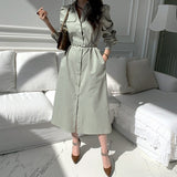 Kukombo Stylish Turn-down Collar Women Shirt Dress 2022 Elegant Single-breasted Belted Slim Waist Female Dress Summer Vestidos