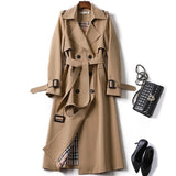 Christmas Gift Women's Long Trench Coats New Autumn Lapel Double Breasted Slim Windbreaker Korean Elegant Belted Solid Coat Ladies Outwear