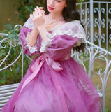 Kukombo Organza Lace Ruffled Shoulder Victorian Long Literary Retro Fairy Dress Robe