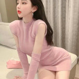 Kukombo Korean Sexy Woman Buttocks Long Sweater Sweet Girl Gothic Vintage Harajuku Goddess Sleeve Gloves Niche Design Slim Women Sweater102423