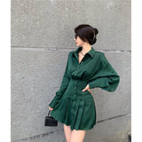 Kukombo  Elegant Shirt Dress Women Long Sleeve Autumn New Korean Fashion Turn-Down Collar Solid Office Lady Temperament Vestidos