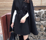 Christmas Gift Korean New Style Solid Color Loose Cape Coat Collect Waist Woolen Medium Long Coat Women Winter Tops For Woman