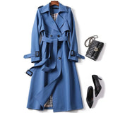 Christmas Gift Women's Long Trench Coats New Autumn Lapel Double Breasted Slim Windbreaker Korean Elegant Belted Solid Coat Ladies Outwear