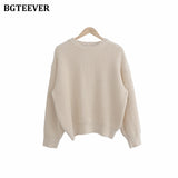 Christmas Gift BGTEEVER Thicken Basic O-neck Women Knitted Sweaters Casual Loose Solid Jumpers Female Long Sleeve Pullover Tops 201 Autumn