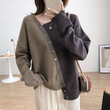 Kukombo Woman Sweater Patchwork Cardigan Fall 2022 Korean Irregular Single Breasted Top Knitted Vintage Casual Female Clothes