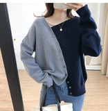 Kukombo Woman Sweater Patchwork Cardigan Fall 2022 Korean Irregular Single Breasted Top Knitted Vintage Casual Female Clothes