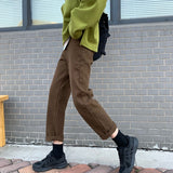 Kukombo  2022 autumn New Brown Straight Denim Vintage Slender Office Lady Jeans Women Trousers High Waist Large Size Pants Female KZ703