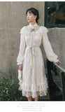 Kukombo Organza Lace Ruffled Shoulder Victorian Long Literary Retro Fairy Dress Robe