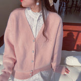 Kukombo Cardigan Women Sweater Korean Fashion Blue V-Neck Knitted Lady Clothes Solid Casual Pink Warm Loose Coat 2022 Spring