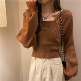 Kukombo Pullovers Women Knitting Elegant Solid All Match Ladies Casual Korean Style Daily Loose Design Spring Fashion Popular College