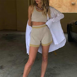 Kukombo  Comfy Knitted Lounge Wear Two Piece Set Women Summer Outfits Tank Top And Shorts Matching Sets