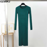 Christmas Gift Autumn Winter long Sweater dress women solid bodycon Thick dress Female Jumper O-neck slim basic knit dress Long sleeve